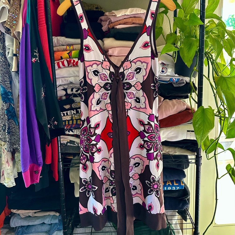 Y2K Bebe paisley floral pattern tie back dress